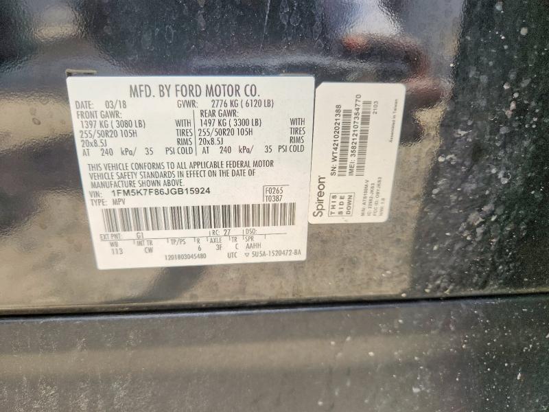 Продаж на аукціоні авто 2018 Ford Explorer, vin: 1FM5K7F86JGB15924, номер лоту: 60169126