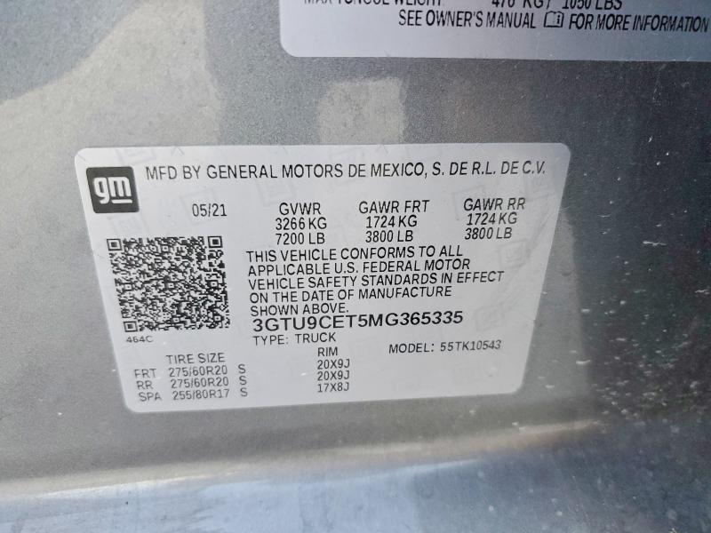 2021 Gmc Sierra მანქანა იყიდება აუქციონზე, vin: 3GTU9CET5MG365335, აუქციონის ნომერი: 59674726