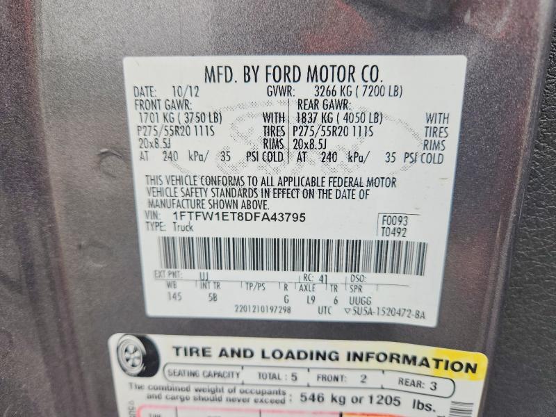 Продажа на аукционе авто 2013 Ford F150, vin: 1FTFW1ET8DFA43795, номер лота: 60489216