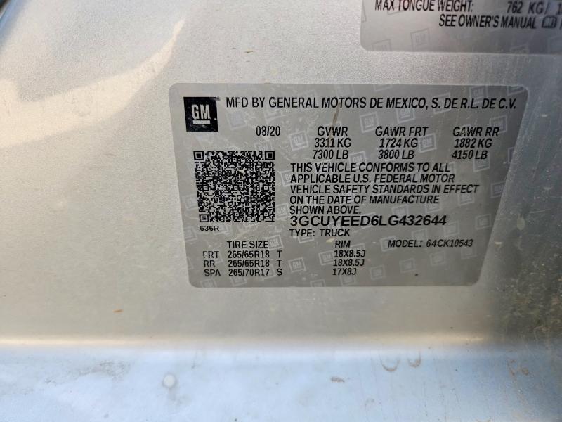 Aukcja sprzedaży 2020 Chevrolet Silverado, vin: 3GCUYEED6LG432644, numer aukcji: 60259176