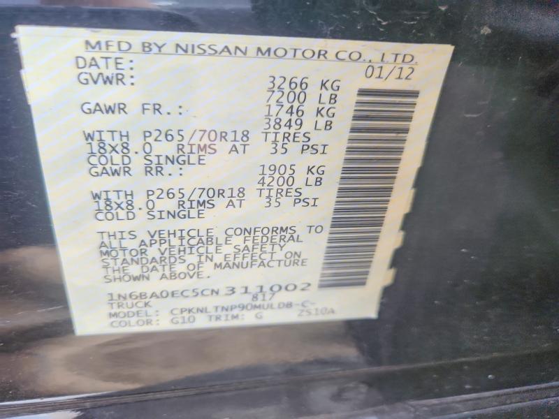 Aukcja sprzedaży 2012 Nissan Titan, vin: 1N6BA0EC5CN311002, numer aukcji: 62231666