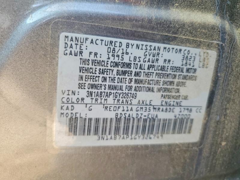 Auction sale of the 2016 Nissan Sentra, vin: 3N1AB7AP1GY326749, lot number: 58205816