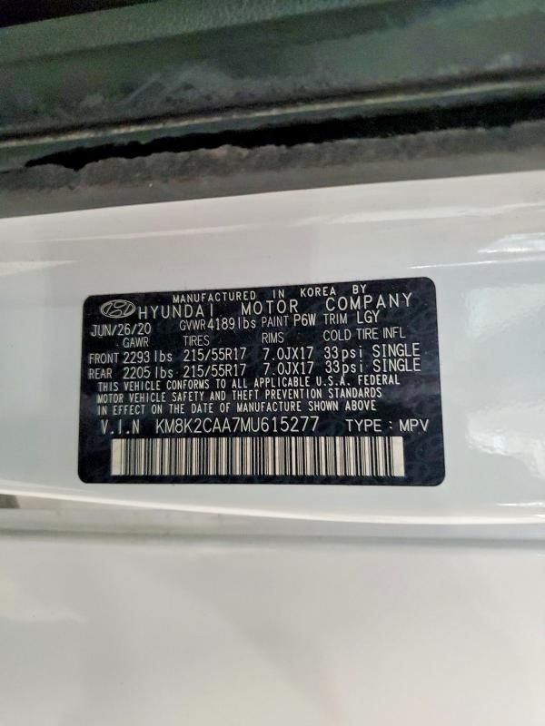 Продажа на аукционе авто 2021 Hyundai Kona, vin: KM8K2CAA7MU615277, номер лота: 60085626
