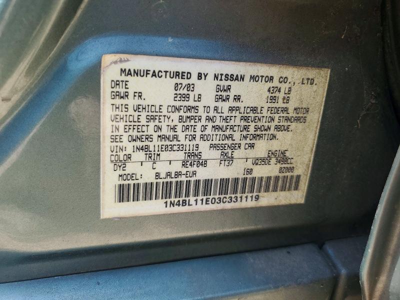 Aukcja sprzedaży 2003 Nissan Altima, vin: 1N4BL11E03C331119, numer aukcji: 59170066