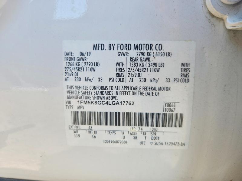60563416 :رقم المزاد ، 1FM5K8GC4LGA17762 vin ، 2020 Ford Explorer مزاد بيع
