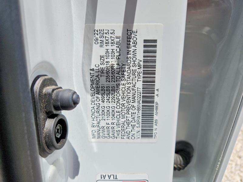 61613686 :رقم المزاد ، 5J6RW1H86NA022277 vin ، 2022 Honda Cr-v مزاد بيع