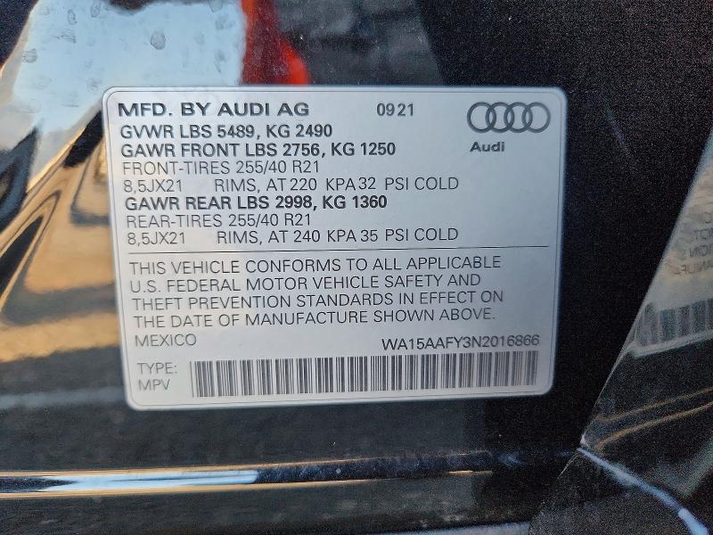 Aukcja sprzedaży 2022 Audi Q5, vin: WA15AAFY3N2016866, numer aukcji: 61561416