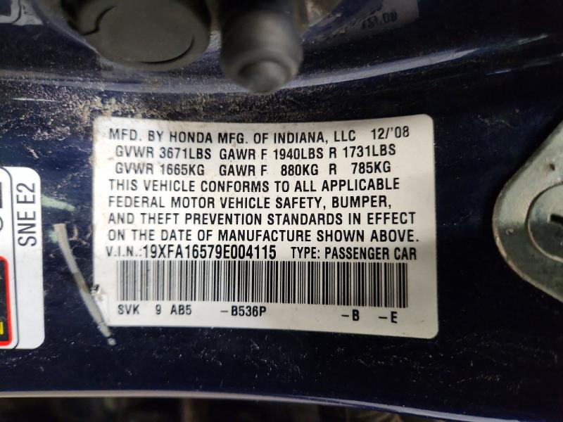 62324096 :رقم المزاد ، 19XFA16579E004115 vin ، 2009 Honda Civic مزاد بيع