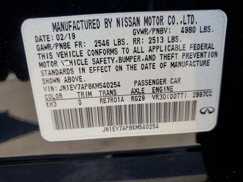 Продаж на аукціоні авто 2019 Infiniti Q50, vin: JN1EV7AP8KM540254, номер лоту: 60419666