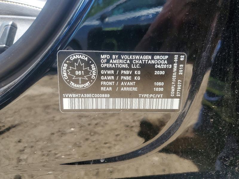 60837356 :رقم المزاد ، 1VWBH7A39EC000889 vin ، 2014 Volkswagen Passat مزاد بيع