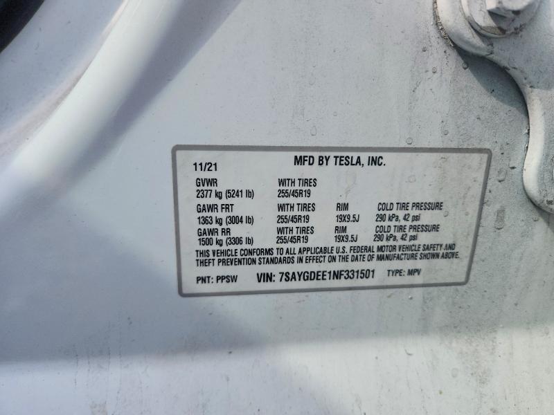 Aukcja sprzedaży 2022 Tesla Model Y, vin: 7SAYGDEE1NF331501, numer aukcji: 61338736