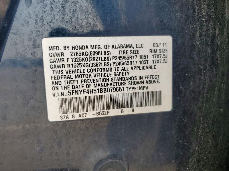 2011 Honda Pilot მანქანა იყიდება აუქციონზე, vin: 5FNYF4H51BB079661, აუქციონის ნომერი: 62908616