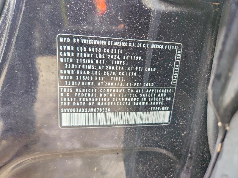 Aukcja sprzedaży 2018 Volkswagen Tiguan, vin: 3VV0B7AX2JM078326, numer aukcji: 62991866
