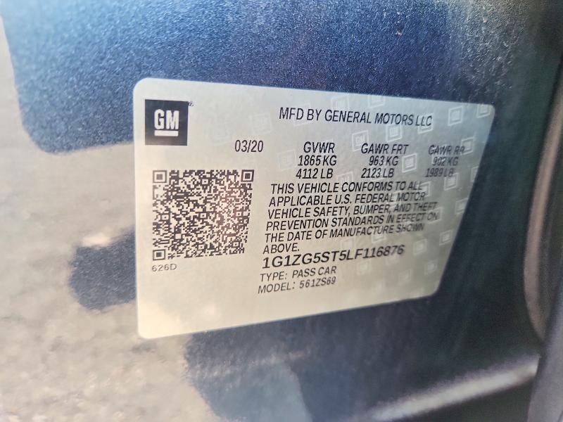 Aukcja sprzedaży 2020 Chevrolet Malibu, vin: 1G1ZG5ST5LF116876, numer aukcji: 62650346