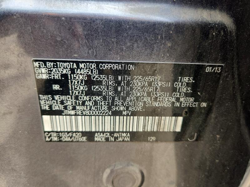 61425116 :رقم المزاد ، JTMWFREV8DD002224 vin ، 2013 Toyota Rav4 مزاد بيع