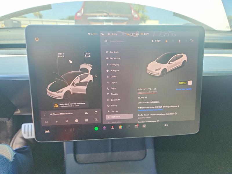 2022 Tesla Model 3 მანქანა იყიდება აუქციონზე, vin: 5YJ3E1EC6NF143633, აუქციონის ნომერი: 59200906