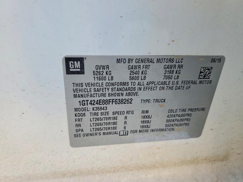 62011476 :رقم المزاد ، 1GT424E88FF638262 vin ، 2015 Gmc Sierra مزاد بيع