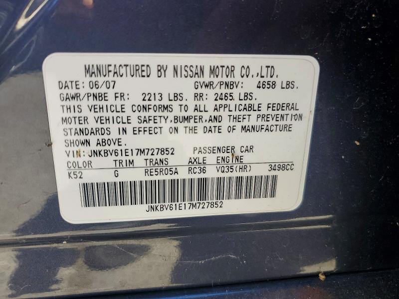 58309916 :رقم المزاد ، JNKBV61E17M727852 vin ، 2007 Infiniti G35 مزاد بيع