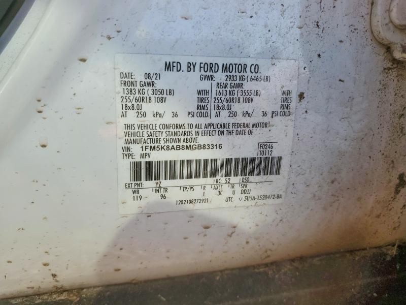 Aukcja sprzedaży 2021 Ford Explorer, vin: 1FM5K8AB8MGB83316, numer aukcji: 61390336
