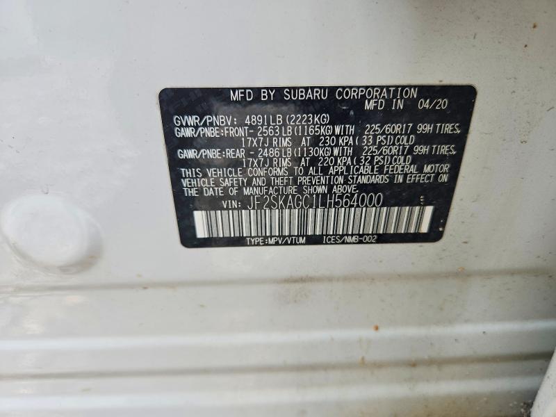 Продаж на аукціоні авто 2020 Subaru Forester, vin: JF2SKAGC1LH564000, номер лоту: 59273926