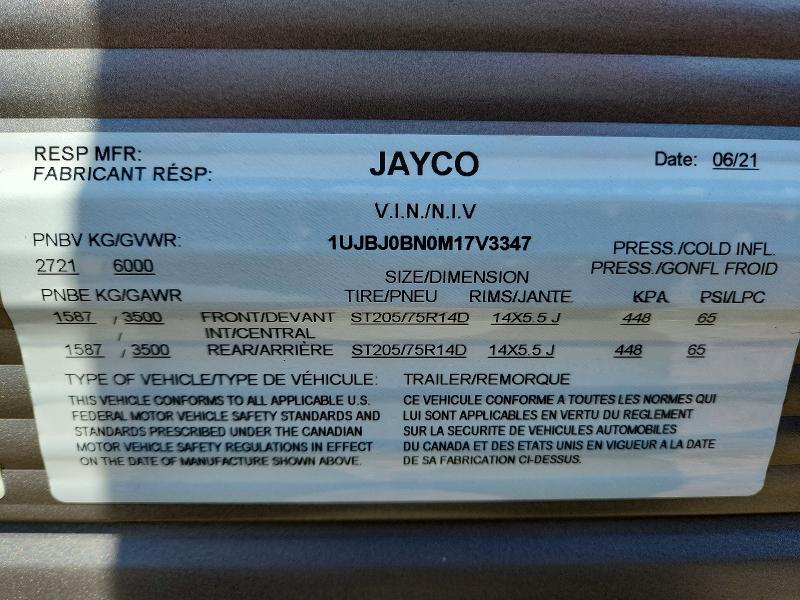 Aukcja sprzedaży 2021 Jayc O Jay Flight Slx, vin: 1UJBJ0BN0M17V3347, numer aukcji: 57144366