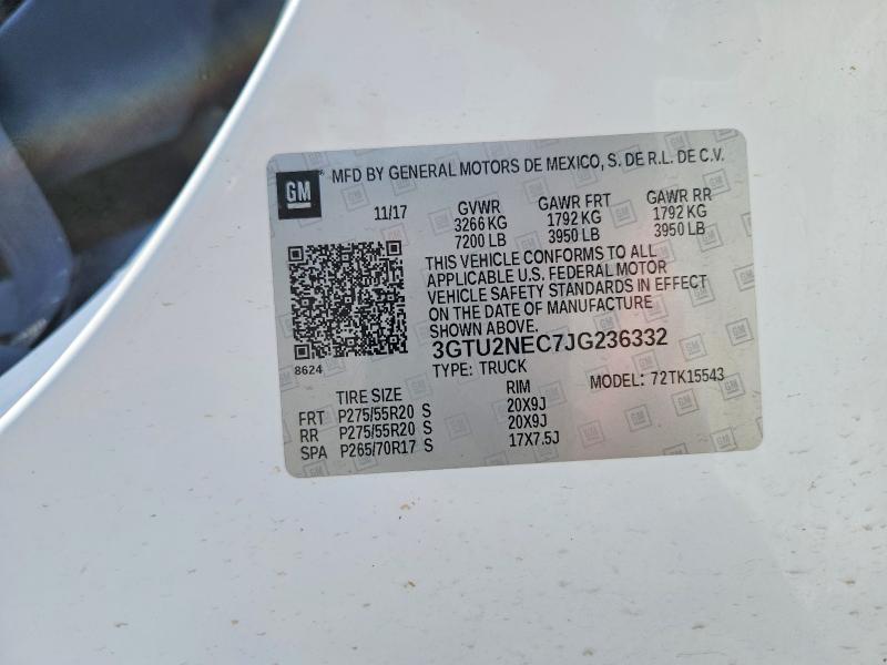 Aukcja sprzedaży 2018 Gmc Sierra, vin: 3GTU2NEC7JG236332, numer aukcji: 60983506