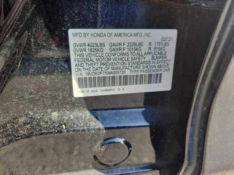 61997766 :رقم المزاد ، 19UDE2F7XMA005730 vin ، 2021 Acura Ilx مزاد بيع