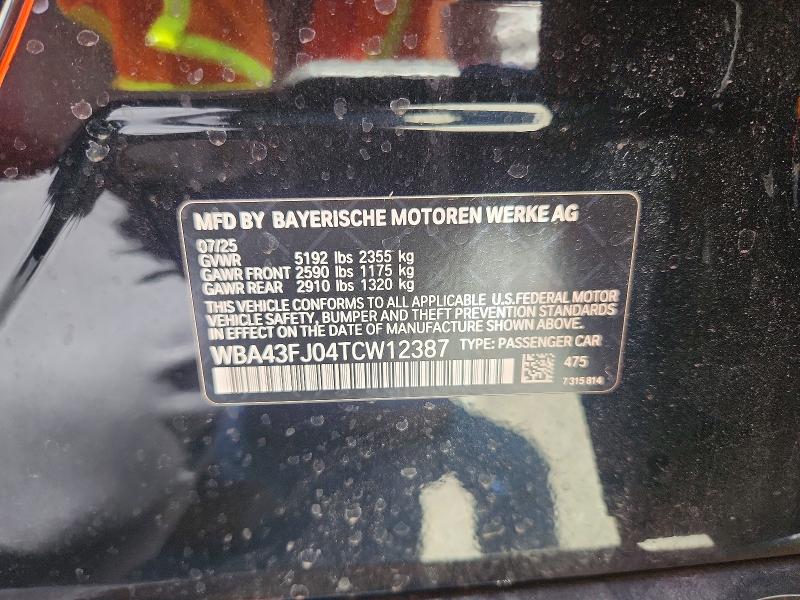 63533116 :رقم المزاد ، WBA43FJ04TCW12387 vin ، 2026 Bmw 530 مزاد بيع