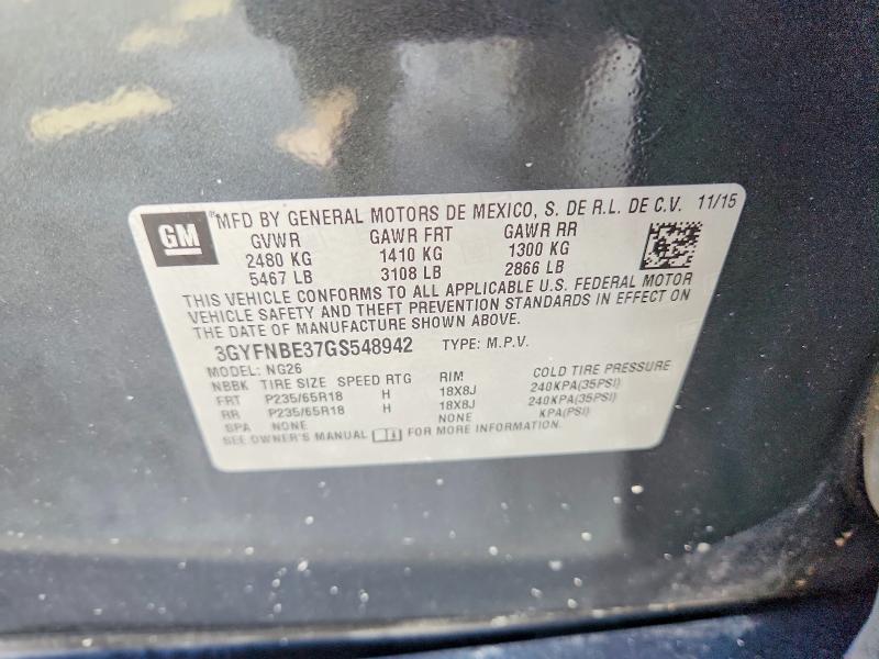 Aukcja sprzedaży 2016 Cadillac Srx, vin: 3GYFNBE37GS548942, numer aukcji: 62988316