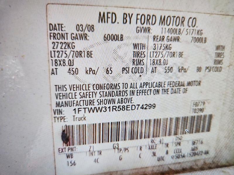 Aukcja sprzedaży 2008 Ford F350, vin: 1FTWW31R58ED74299, numer aukcji: 58829036