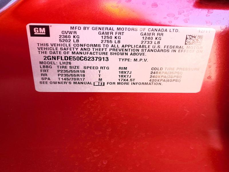 Aukcja sprzedaży 2012 Chevrolet Equinox, vin: 2GNFLDE50C6237913, numer aukcji: 61027676