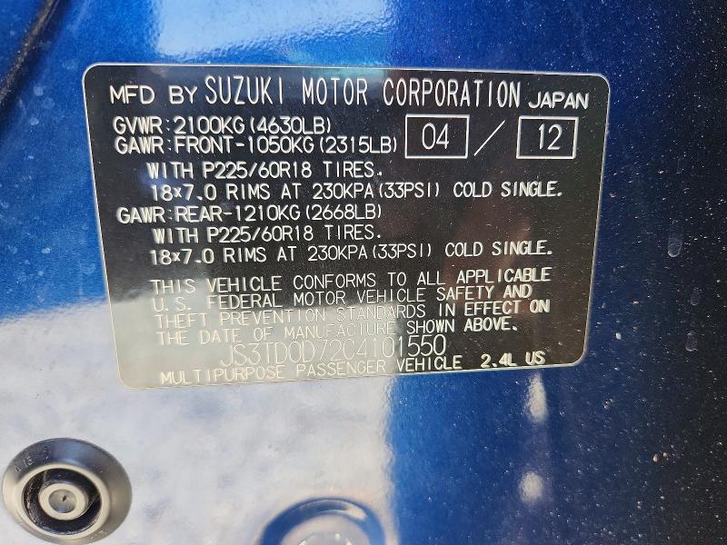 Aukcja sprzedaży 2012 Suzuki Grand Vitara, vin: JS3TD0D72C4101550, numer aukcji: 62304956
