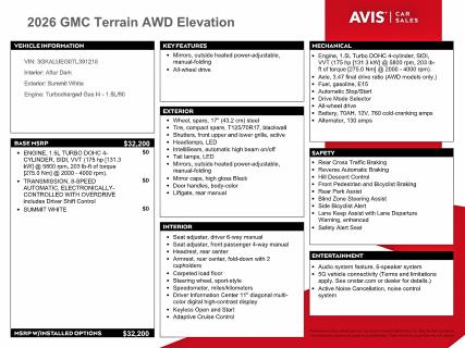62775266 :رقم المزاد ، 3GKALUEG0TL391218 vin ، 2026 Gmc Terrain مزاد بيع