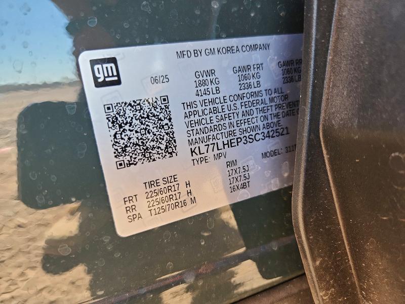 59719786 :رقم المزاد ، KL77LHEP3SC342521 vin ، 2025 Chevrolet Trax مزاد بيع