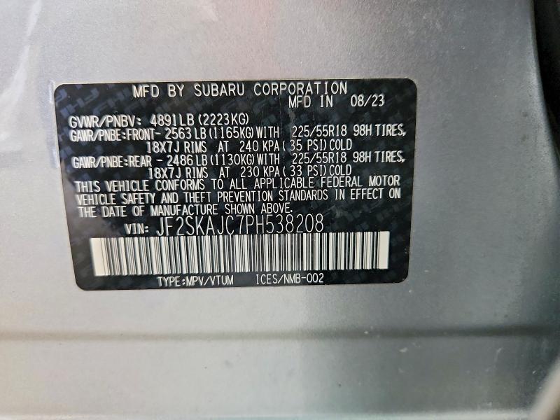 Aukcja sprzedaży 2023 Subaru Forester, vin: JF2SKAJC7PH538208, numer aukcji: 60135296