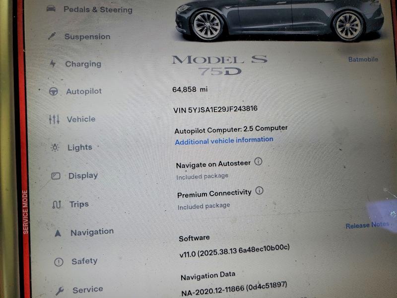 Продаж на аукціоні авто 2018 Tesla Model S, vin: 5YJSA1E29JF243816, номер лоту: 60093296