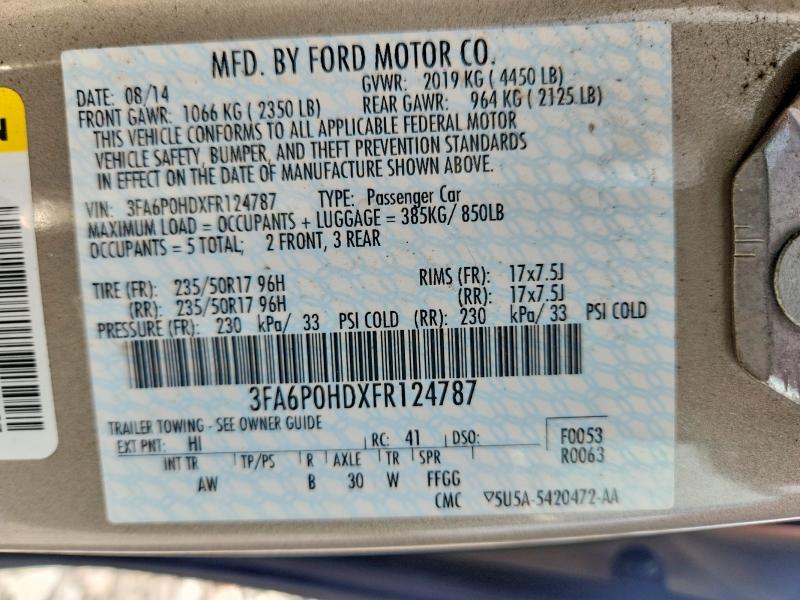 Продажа на аукционе авто 2015 Ford Fusion, vin: 3FA6P0HDXFR124787, номер лота: 59534586