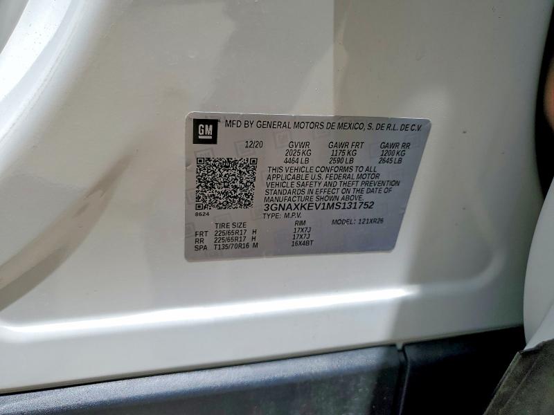 Aukcja sprzedaży 2021 Chevrolet Equinox, vin: 3GNAXKEV1MS131752, numer aukcji: 61293926