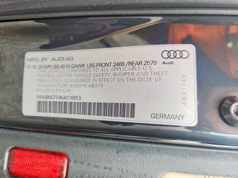 57188026 :رقم المزاد ، WAUBNCF59KA016853 vin ، 2019 Audi A5 مزاد بيع