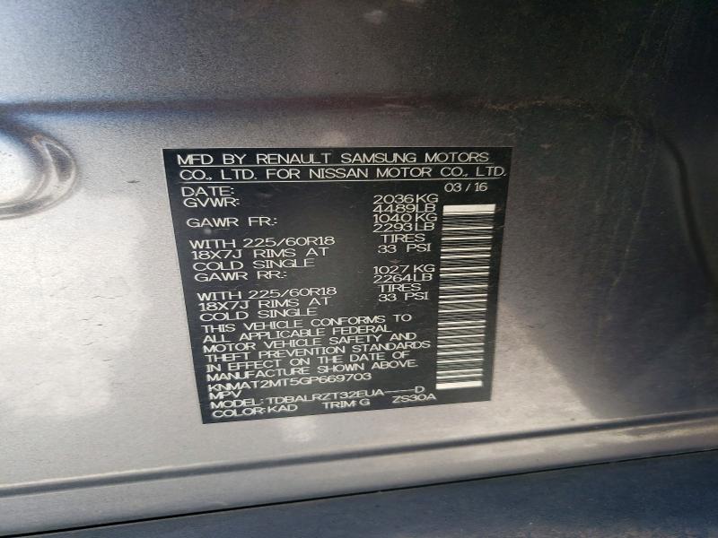 2016 Nissan Rogue მანქანა იყიდება აუქციონზე, vin: KNMAT2MT5GP669703, აუქციონის ნომერი: 62207526