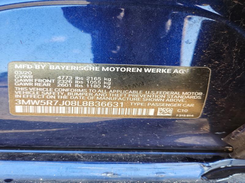 62474796 :رقم المزاد ، 3MW5R7J08L8B36631 vin ، 2020 Bmw 330xi مزاد بيع