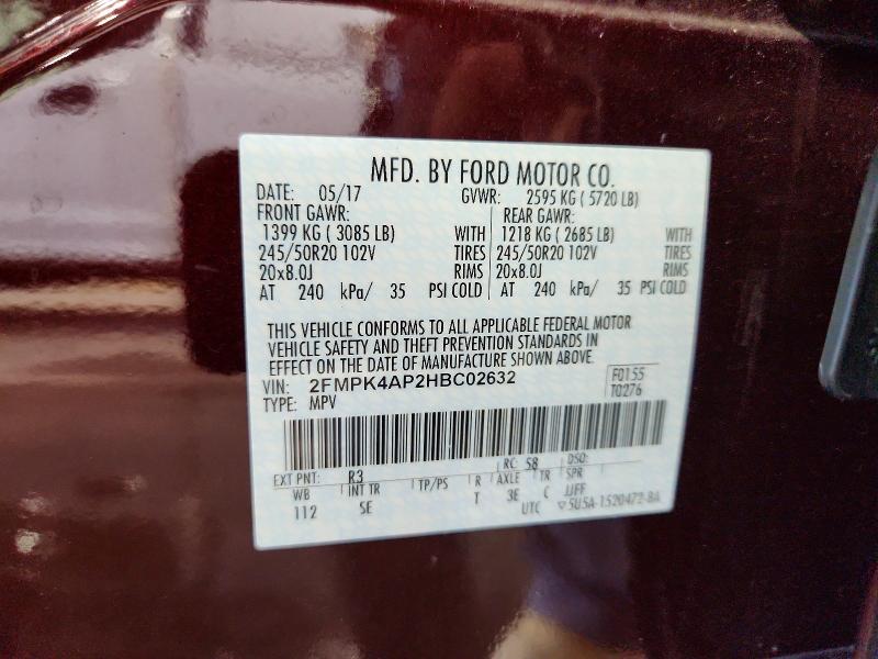 2017 Ford Edge მანქანა იყიდება აუქციონზე, vin: 2FMPK4AP2HBC02632, აუქციონის ნომერი: 60027596