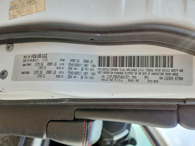 Продажа на аукционе авто 2015 Jeep Cherokee, vin: 1C4PJMBS3FW641571, номер лота: 62952076