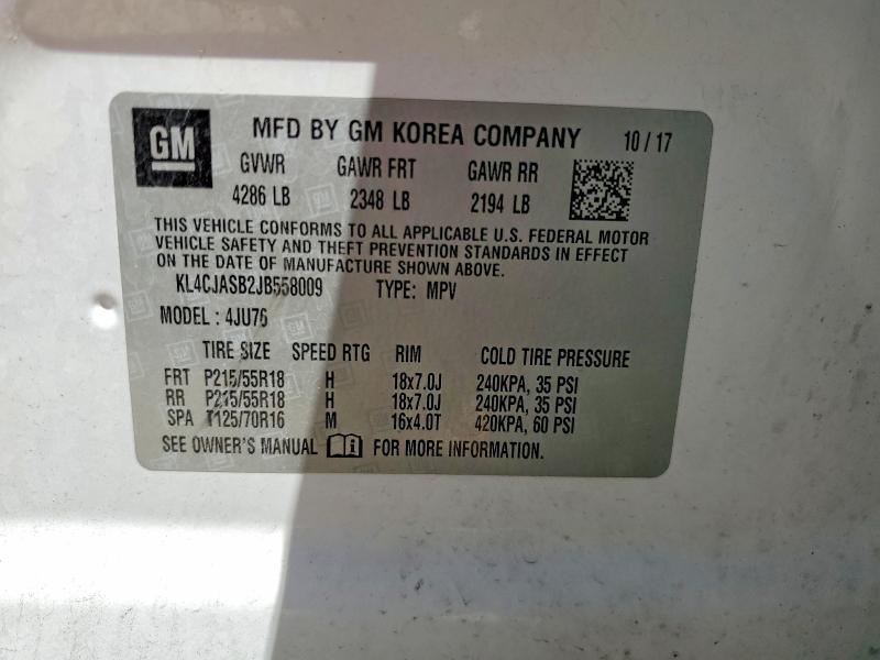 60829016 :رقم المزاد ، KL4CJASB2JB558009 vin ، 2018 Buick Encore مزاد بيع