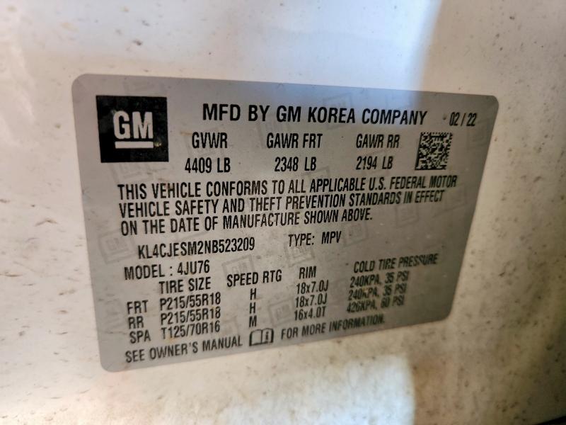 Aukcja sprzedaży 2022 Buick Encore, vin: KL4CJESM2NB523209, numer aukcji: 60960176
