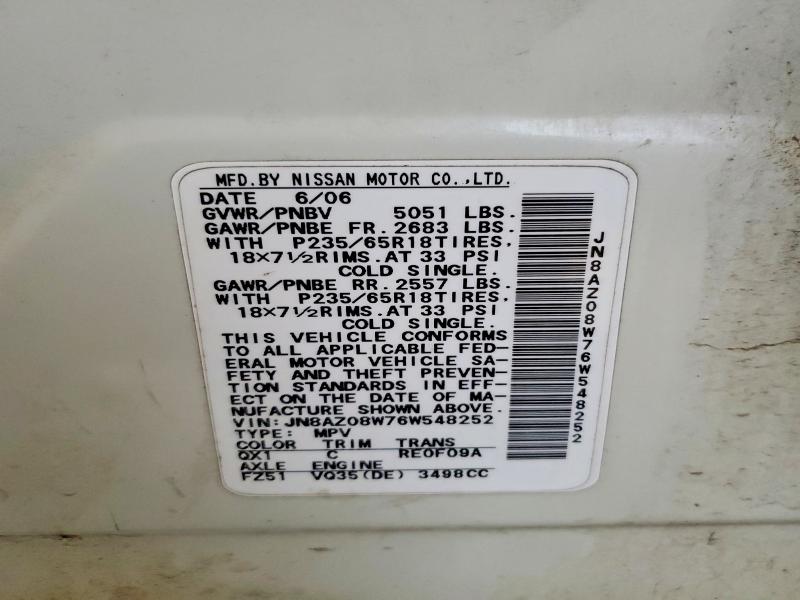 60724526 :رقم المزاد ، JN8AZ08W76W548252 vin ، 2006 Nissan Murano مزاد بيع