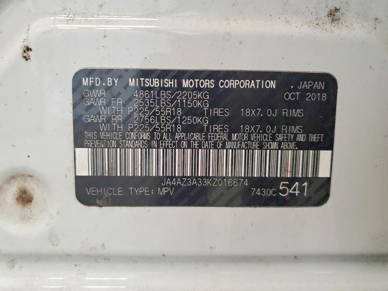 Aukcja sprzedaży 2019 Mitsubishi Outlander, vin: JA4AZ3A33KZ016674, numer aukcji: 61333036