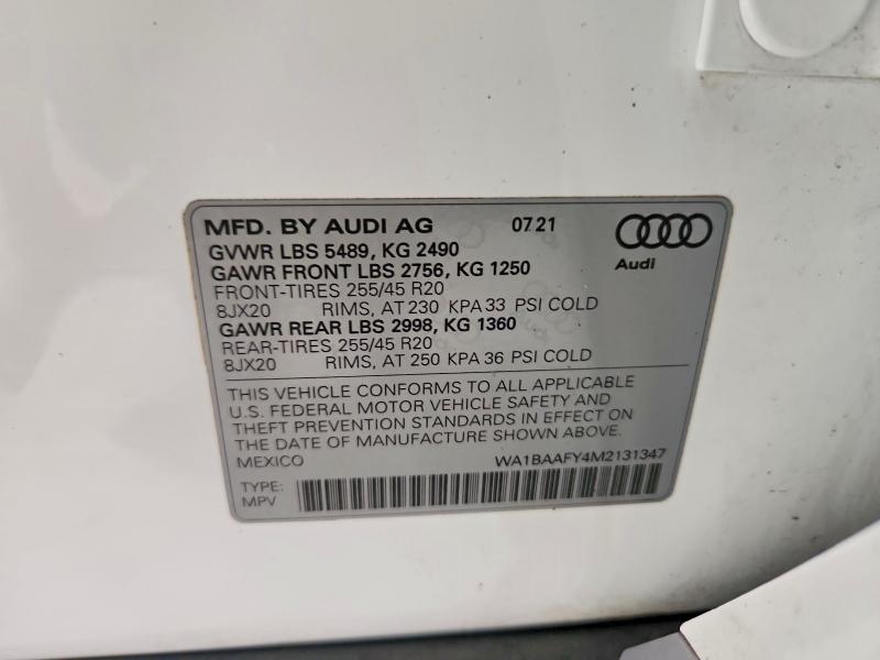 Продажа на аукционе авто 2021 Audi Q5, vin: WA1BAAFY4M2131347, номер лота: 61178646