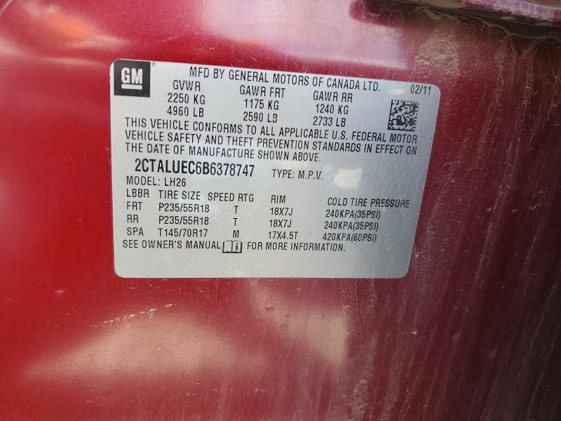 2011 Gmc Terrain მანქანა იყიდება აუქციონზე, vin: 2CTALUEC6B6378747, აუქციონის ნომერი: 62727116