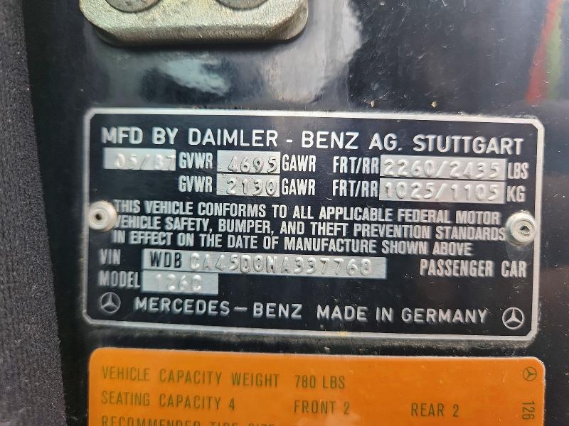62509786 :رقم المزاد ، WDBCA45D0HA337768 vin ، 1987 Mercedes-benz 560 مزاد بيع